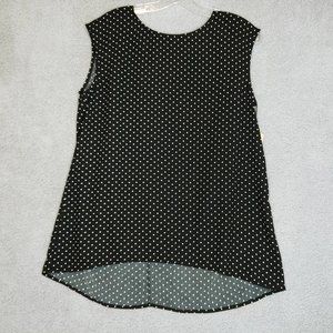 Halogen Womens Blouse Black White Polka Dot High Low Crew‎ Keyhole Back S New